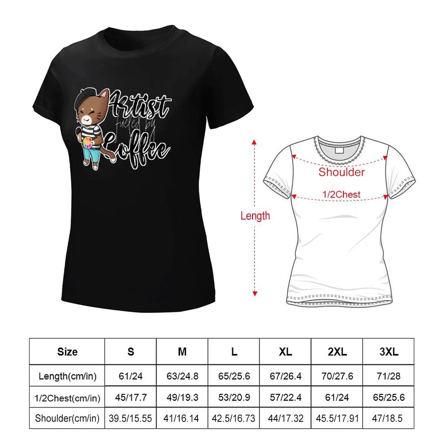 Artist cat fueled by coffee T-Shirt shirts graphic tees lady clothes Woman fashion