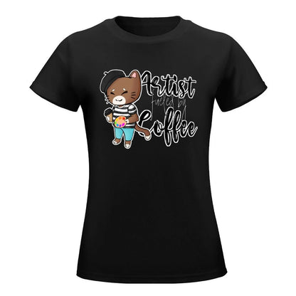 Artist cat fueled by coffee T-Shirt shirts graphic tees lady clothes Woman fashion